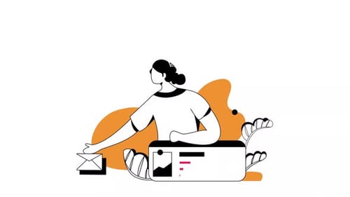 Flat Design Character Animating Digital Information