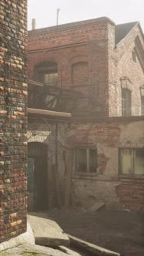 Old Brick Building With Fire Hydrant Vertical