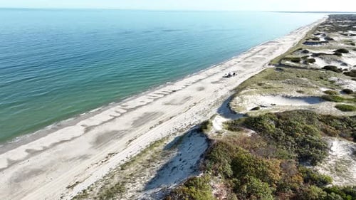 Aerial view of Cape Cod with Sand Dunes on beachside, Barnstable, Massachusetts, USA