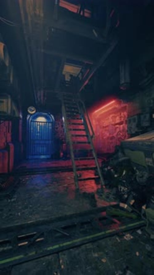 Dark Cyberpunk Alleyway with Neon Lights Looping Background