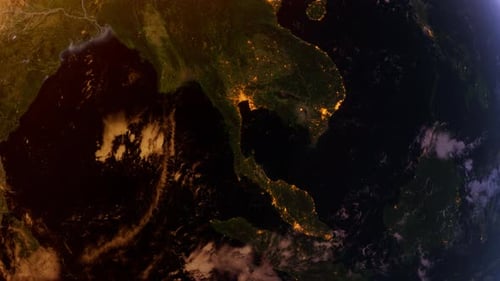 Thailand From Space At Sunset. Asia From Space Orbit. Blue Planet Earth. Globe