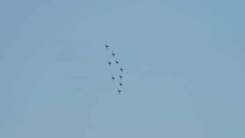 Aerobatic Aviation Display: Jet Planes Flying in Formation