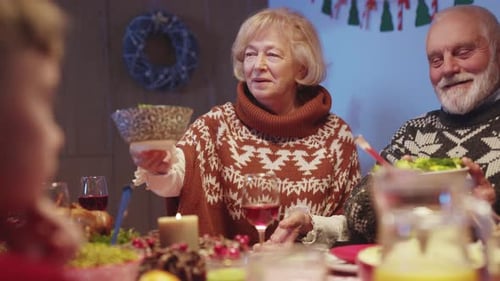 Family Gathered for Festive Meal at Christmas