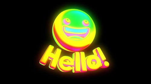 Hello Text with Emoji Psychedelic 3D Animation