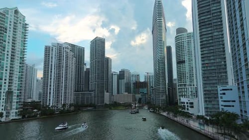 Miami High Rise Glass Buildings In Financial District In Miami