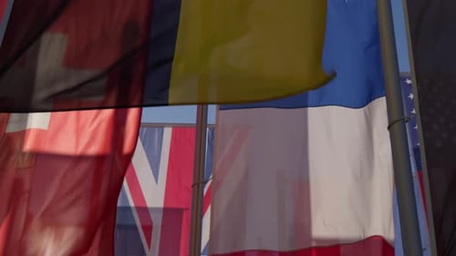 Various Colorful National Flags Waving in the Wind