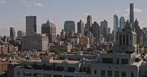 NYC New York Aerial v205 low tracking flyover charming Brooklyn Heights residential neighborhood wit