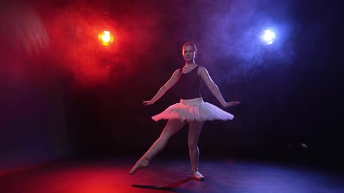 Female Ballerina Dancing Ballet in Studio with Fog