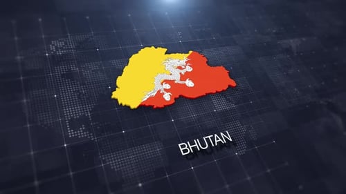 Bhutan Map Flag Digital Data Network Animation