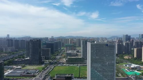 Aerial View of a Bustling City with Modern Skyscrapers Hangzhou China
