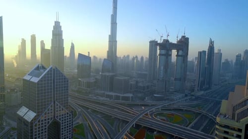 Dubai Skyline With The Famous Burj Khalifa And Sheikh Zayed Road From The Rooftop of Shangri-la Hote