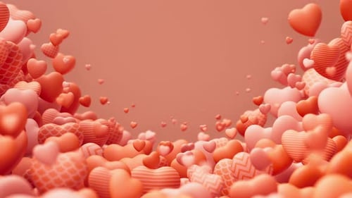 Wolke rosafarbener pulsierender Herzen auf rosafarbenem Hintergrund, Valentinstag-Hintergrund, 3D-Renderer, abspielbar