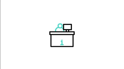 Animated Minimalist Information Desk Icon with Computer