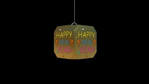 Rotating Golden Happy New Year Ornament with Confetti