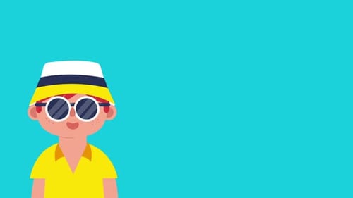Flat Design Animation of Character with Falling Hat