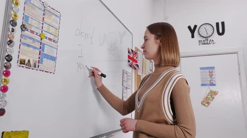 Teacher of English Language Writing on Whiteboard
