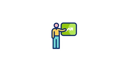 Animated Icon of Person Presenting Upward Trend Graph