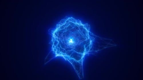 Abstrakte glühende Schleife Lichtenergie blaue Kugel Atomgerinnsel von Energielinien