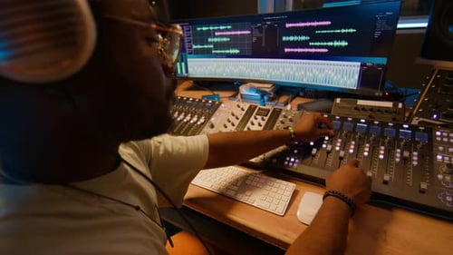 Audio Engineer Mixing Music in a Professional Studio