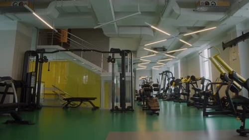 Modern Gym Interior with Machines and Equipment