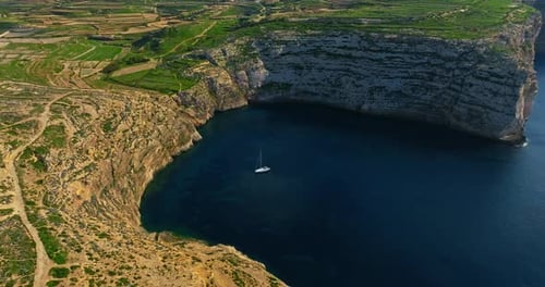Aerial View of Blue Hole on Gozo Island Malta