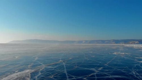 The Natural Shades of Blue Winter Ice on Lake Baikal Looking From Above Form a Beautiful and Unique