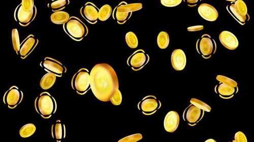 Coins in the air with alpha channel 4k