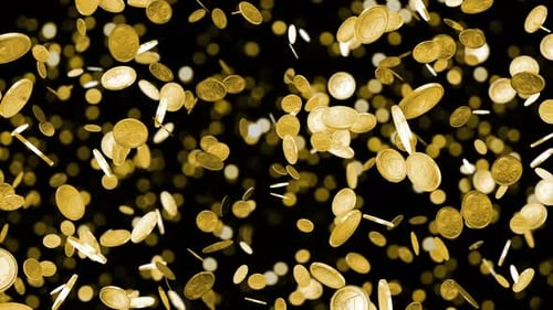 Golden Euro Coins Falling on Black Background Animation