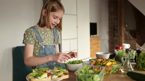 Girl Making Healthy Sandwiches in Bright Kitchen