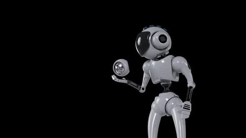 Futuristic 3D Robot Juggling a Metallic Sphere Animation