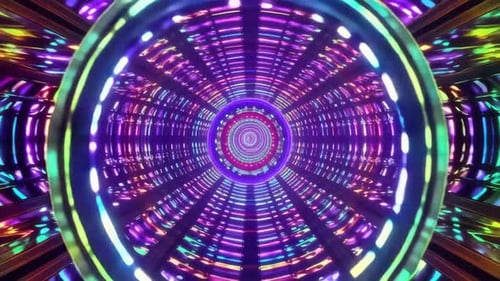 Lebendiger neonfarbener Cyber Tunnel VJ Loop-Bewegungshintergrund