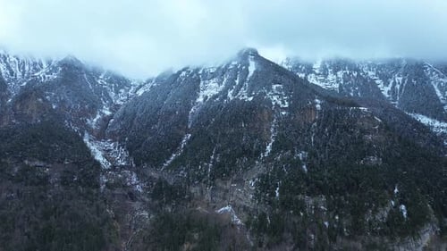 Darkened cinematic intro shot near Canfranc-Estación, Aragón, Spain, atmospheric mood