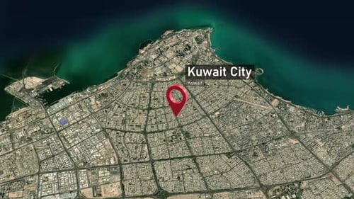 Global Earth Zoom to Kuwait City Map Location Pin Reveal