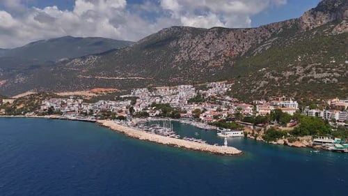 Kas Harbor Aerial View With Lighthouse and Mountains