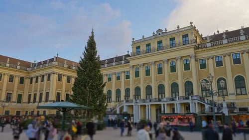 Schönbrunn Palace Christmas tree and its festive winter holiday market in Vienna, Austria