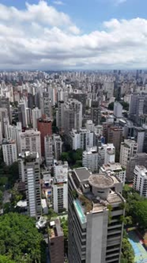 Aerial video above Parque Ibirapuera Sao Paulo on a sunny day