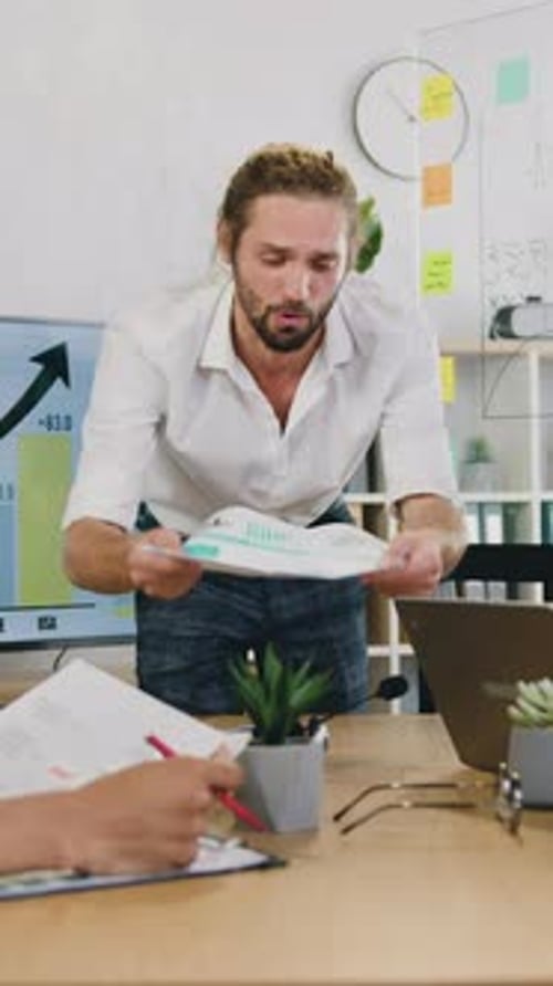 Office Manager Scolding His Multicultural Men Corporate Coworkers for Bad Results of Workhe