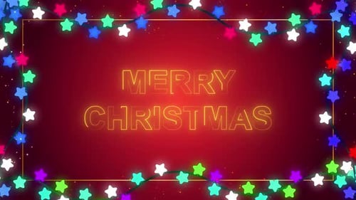 Merry Christmas Neon Title with Glowing Star Lights Frame