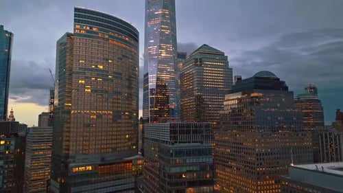 New York City Skyline at Dusk Night Aerial View NYC Near Night From Drone New York City Skyline