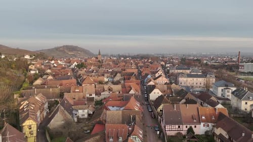 Aerial view of Turckheim buildings, France.