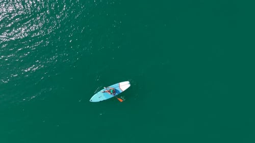 Aerial View Paddleboarding Through the Green Canyon People Swimming and Relaxing in the Summer