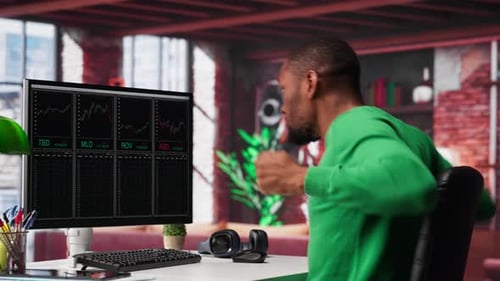 Cheerful Day Trader Gaining Money Via Stock Market Exchange