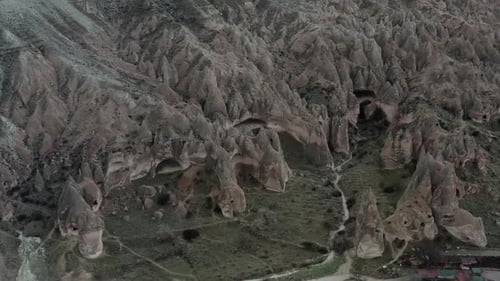 Panoramic view of natural rock formations in Cappadocia, Turkey