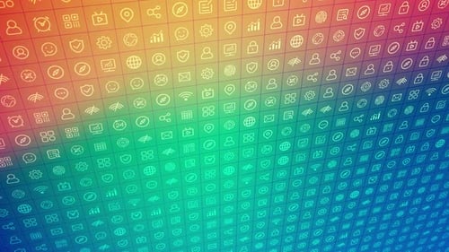 Colorful Animated Grid of Outline Technology Icons Background Loop