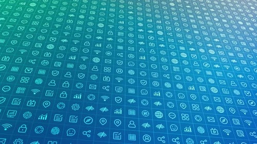 Futuristic Digital Grid of Animated Technology Icons Background