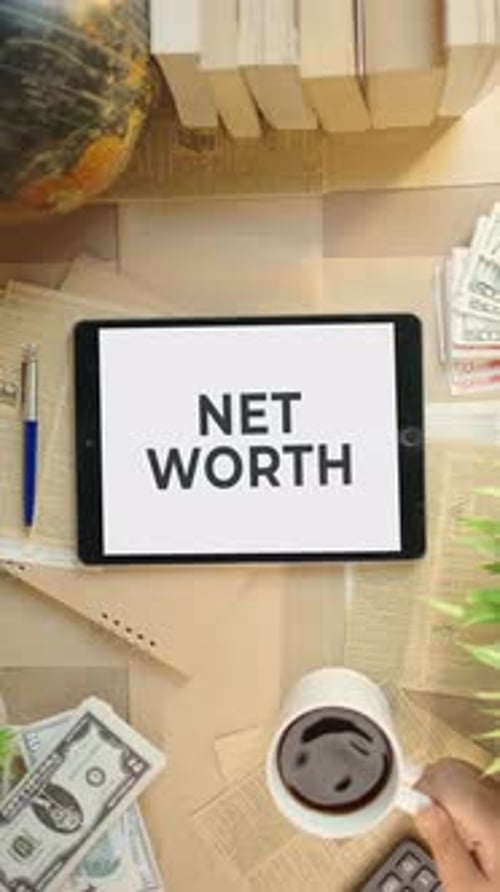 VERTICAL VIDEO OF NET WORTH DISPLAYING ON FINANCE TABLET SCREEN