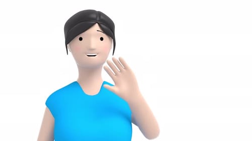3D-Charakter Frau Mädchen winkt mit der Hand auf transparentem Hintergrund
