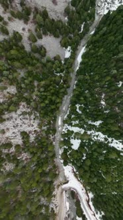 Vertical Video Winter Forest Cinematics Majestic Mountains River and Cinematic Waterfalls