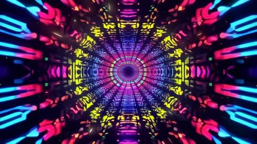 Vibrant Neon Kaleidoscope VJ Tunnel Loop with Pulsing Colors