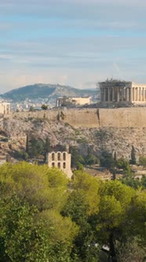 Acropolis of Athens in Greece with the Parthenon Temple on the Top of Hill on Sunny Day Popular